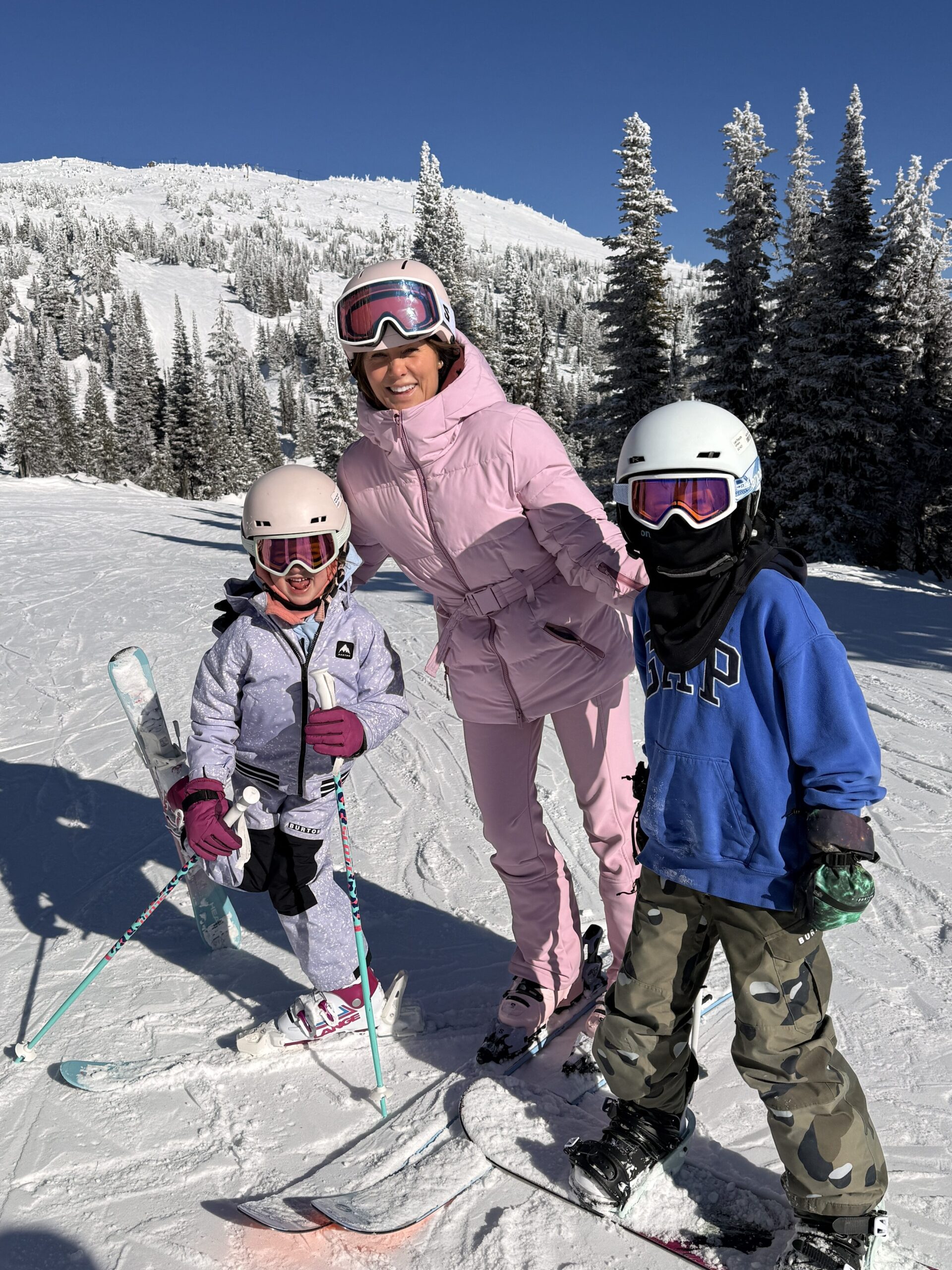 Jillian and kids skiing at Big White