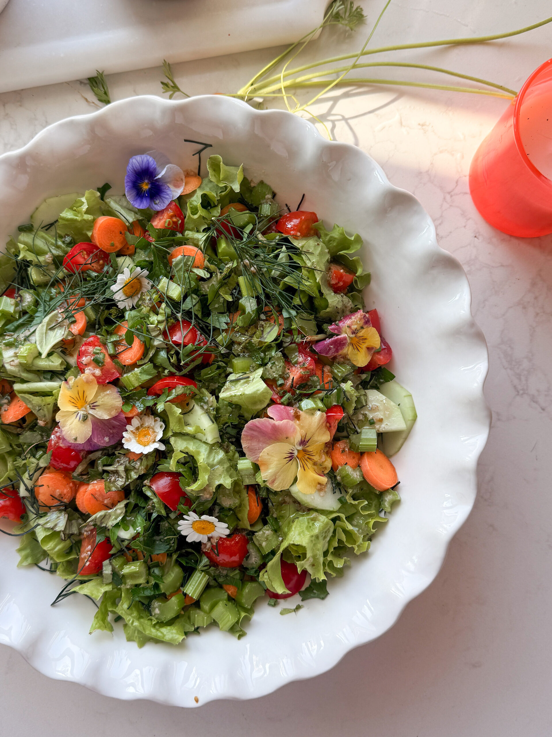 Salad made with veggies from Jillian's garden